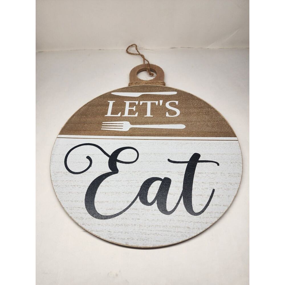 “LET’S EAT” Wood Home Decor Hanging Wall Decor 2 Tone Finish